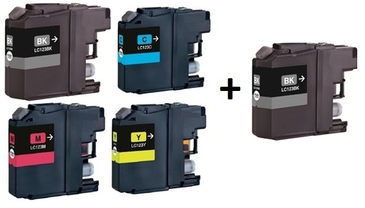 
	Compatible Brother LC123 Inks full Set of 4 + EXTRA BLACK (2 x Black,1 x Cyan,Magenta,Yellow)
